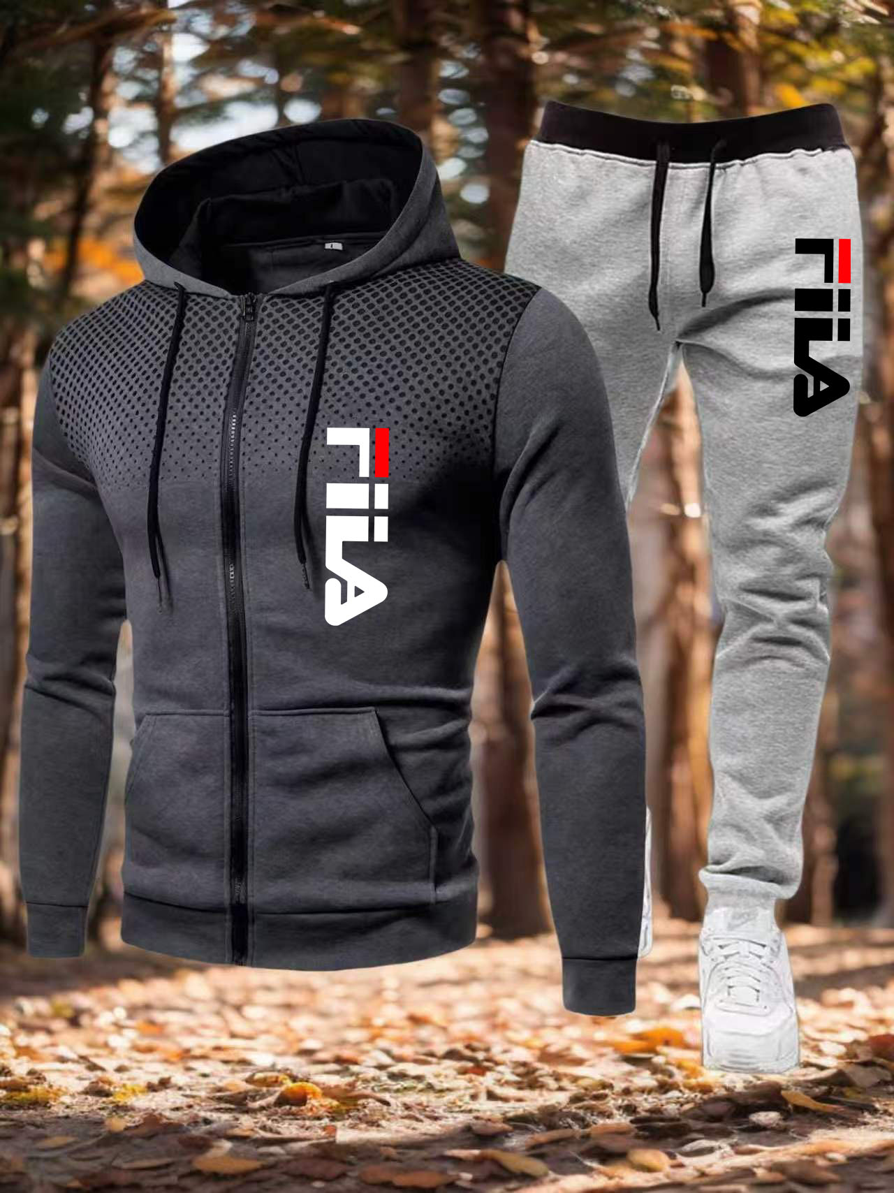 Winter Clothing Pk - ชุดเสื้อแจ็คเก็ตลำลองมีซิปสำหรับผู้ชาย ชุดสองชิ้น เสื้อฮู้ดกีฬา ชุดกีฬาวิ่งกลางแจ้ง สวมใส่สบาย ระบายอากาศได้ดี