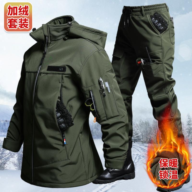 Winter Clothing Pk - ชุดเสื้อแจ็คเก็ตและกางเกงกำมะหยี่กันน้ำสำหรับฤดูใบไม้ร่วงและฤดูหนาว สำหรับผู้ชาย ขี่จักรยาน เดินป่า ตั้งแคมป์ เสื้อผ้าสำหรับการผจญภัย